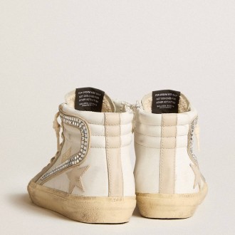 Golden Goose Slide Sneakers With Nude Leather Star And Suede And Swarovski Crystal Flash GWF00115.F005931.11166