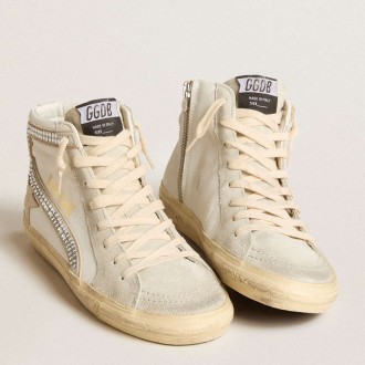 Golden Goose Slide Sneakers With Nude Leather Star And Suede And Swarovski Crystal Flash GWF00115.F005931.11166