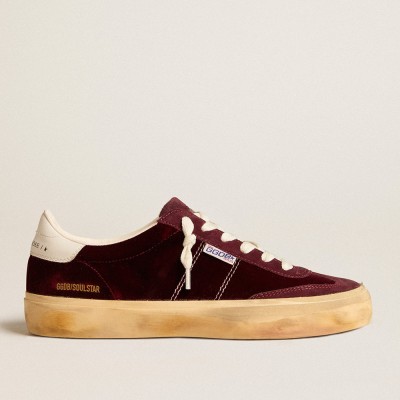 Golden Goose Soul Star Sneakers In Burgundy Velvet With White Leather Heel Tab GWF00464.F005055.40471