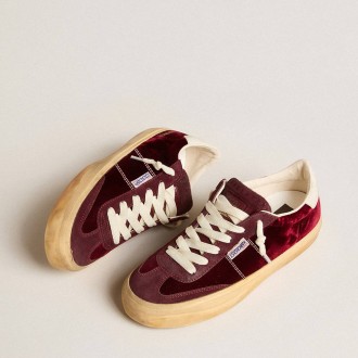 Golden Goose Soul Star Sneakers In Burgundy Velvet With White Leather Heel Tab GWF00464.F005055.40471