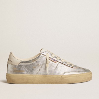 Golden Goose Soul Star Sneakers In Metallic Silver Leather With White Leather Heel Tab GWF00464.F005052.70192