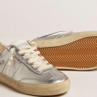 Golden Goose Soul Star Sneakers In Metallic Silver Leather With White Leather Heel Tab GWF00464.F005052.70192