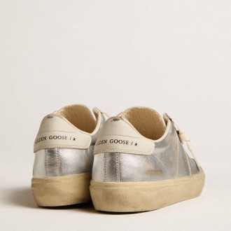 Golden Goose Soul Star Sneakers In Metallic Silver Leather With White Leather Heel Tab GWF00464.F005052.70192