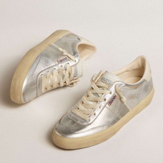 Golden Goose Soul Star Sneakers In Metallic Silver Leather With White Leather Heel Tab GWF00464.F005052.70192