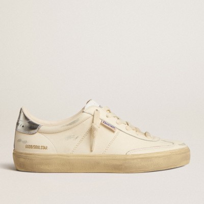 Golden Goose Soul Star Sneakers In White Nappa With Metallic Silver Leather Heel Tab GWF00464.F005054.80185