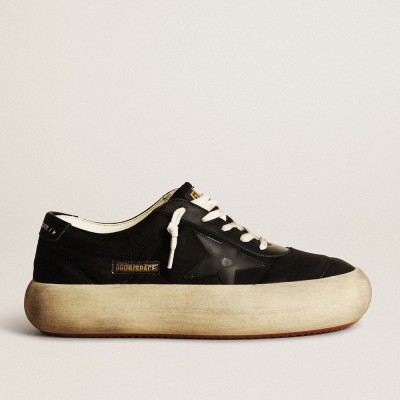 Golden Goose Space-Star Sneakers Shoes In Black Nylon With Black Leather Star And Heel Tab GWF00377.F003328.90100