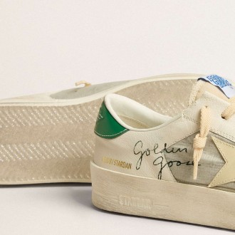 Golden Goose Stardan Sneakers In Nappa Leather And Ripstop Fabric With Cream Star And Green Heel Tab GMF00333.F005258.11683