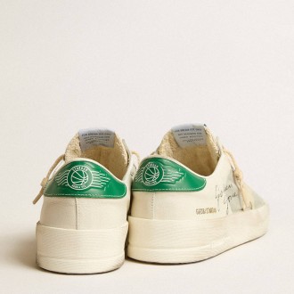 Golden Goose Stardan Sneakers In Nappa Leather And Ripstop Fabric With Cream Star And Green Heel Tab GMF00333.F005258.11683