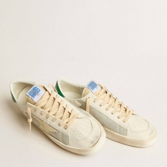 Golden Goose Stardan Sneakers In Nappa Leather And Ripstop Fabric With Cream Star And Green Heel Tab GMF00333.F005258.11683