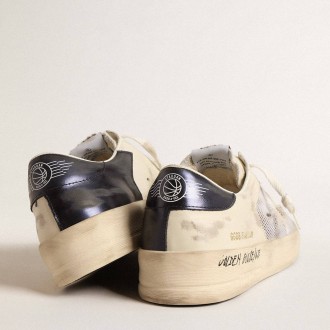 Golden Goose Stardan Sneakers In White Leather And Mesh With Blue Metallic Heel Tab GMF00580.F004567.10768