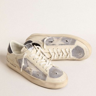 Golden Goose Stardan Sneakers In White Leather And Mesh With Blue Metallic Heel Tab GMF00580.F004567.10768