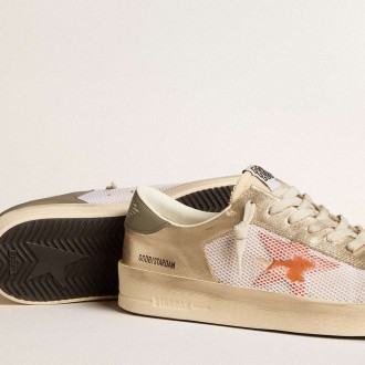 Golden Goose Stardan Sneakers In White Mesh With Orange Star And Platinum Leather Inserts GMF00370.F006047.82692