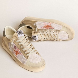 Golden Goose Stardan Sneakers In White Mesh With Orange Star And Platinum Leather Inserts GMF00370.F006047.82692