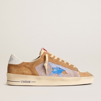 Golden Goose Stardan Sneakers LTD In Tobacco Suede And Mesh With Blue Star And Leather Heel Tab GMF00370.F006044.82691