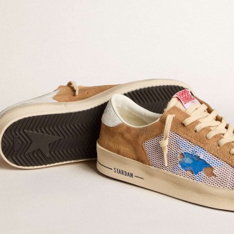 Golden Goose Stardan Sneakers LTD In Tobacco Suede And Mesh With Blue Star And Leather Heel Tab GMF00370.F006044.82691