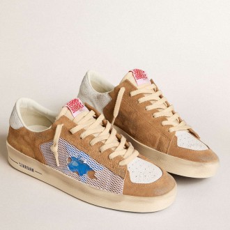 Golden Goose Stardan Sneakers LTD In Tobacco Suede And Mesh With Blue Star And Leather Heel Tab GMF00370.F006044.82691