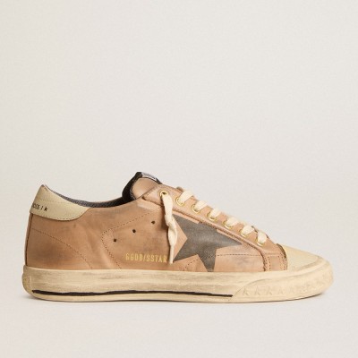 Golden Goose Super-Star Sneakers In Beige Nubuck With Black Printed Star And Leather Heel Tab GMF00756.F005875.15365