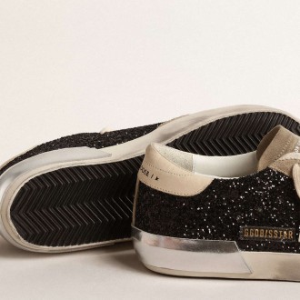 Golden Goose Super-Star Sneakers In Black Glitter With Cream Star And Suede Inserts GWF00587.F004683.90401