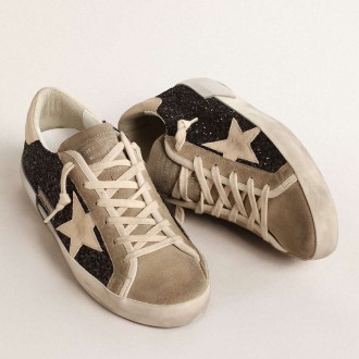 Golden Goose Super-Star Sneakers In Black Glitter With Cream Star And Suede Inserts GWF00587.F004683.90401