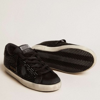 Golden Goose Super-Star Sneakers In Black Suede With Swarovski Crystals And Black Suede Star GWF00174.F006317.90100