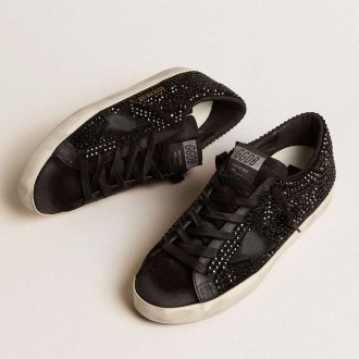 Golden Goose Super-Star Sneakers In Black Suede With Swarovski Crystals And Black Suede Star GWF00174.F006317.90100