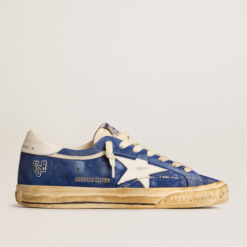 Golden Goose Super-Star Sneakers In Blue Suede With White Leather Star And Heel Tab GMF00758.F005907.50857