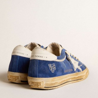 Golden Goose Super-Star Sneakers In Blue Suede With White Leather Star And Heel Tab GMF00758.F005907.50857