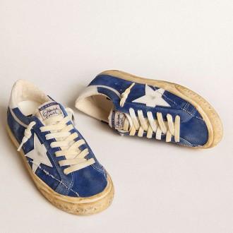 Golden Goose Super-Star Sneakers In Blue Suede With White Leather Star And Heel Tab GMF00758.F005907.50857