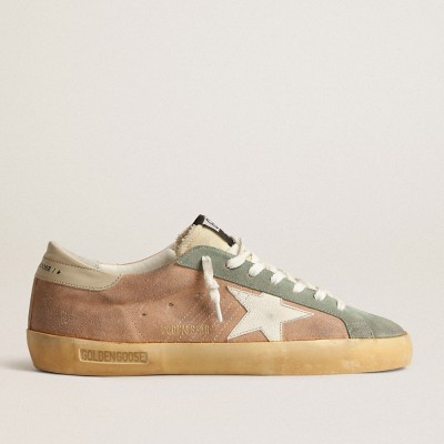 Golden Goose Super-Star Sneakers In Brown And Green Suede With White Nappa Leather Star GMF00101.F004028.82123