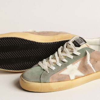 Golden Goose Super-Star Sneakers In Brown And Green Suede With White Nappa Leather Star GMF00101.F004028.82123