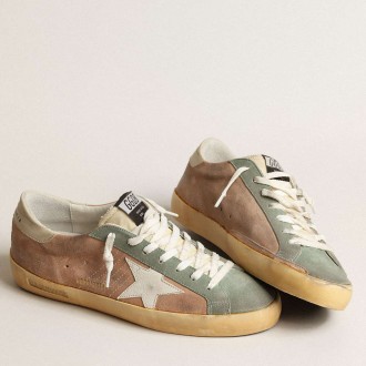 Golden Goose Super-Star Sneakers In Brown And Green Suede With White Nappa Leather Star GMF00101.F004028.82123