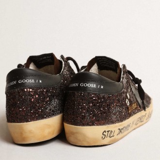 Golden Goose Super-Star Sneakers In Brown Glitter With Black Leather Star And Heel Tab GWF00101.F004138.55523