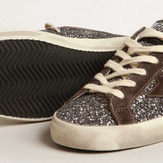 Golden Goose Super-Star Sneakers In Glitter With A Brown Star And Lilac Heel Tab GWF00101.F003986.60394