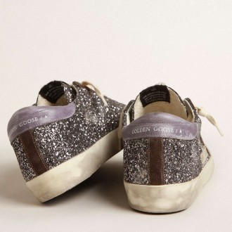 Golden Goose Super-Star Sneakers In Glitter With A Brown Star And Lilac Heel Tab GWF00101.F003986.60394