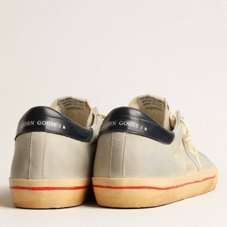 Golden Goose Super-Star Sneakers In Gray Nubuck With Perforated Star And Blue Heel Tab GMF00105.F004031.60400