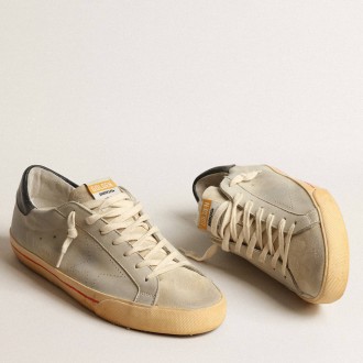 Golden Goose Super-Star Sneakers In Gray Nubuck With Perforated Star And Blue Heel Tab GMF00105.F004031.60400