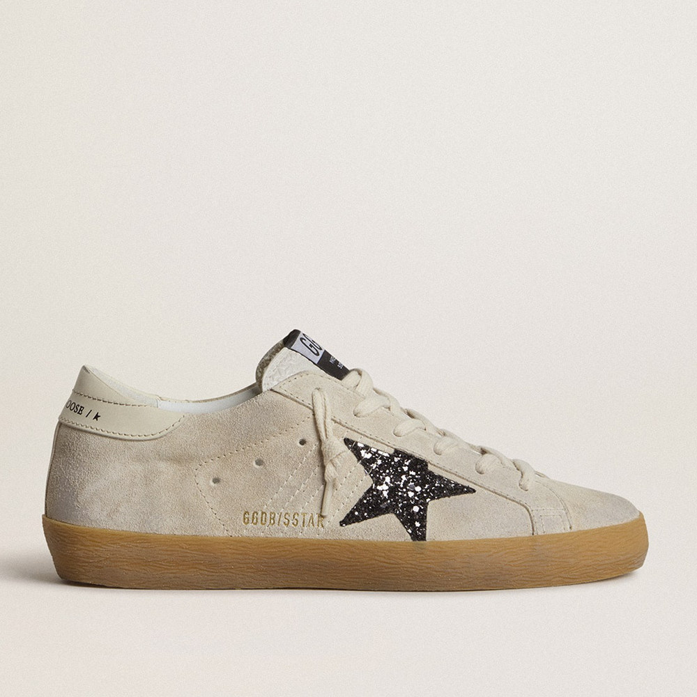 Golden Goose Super-Star Sneakers In Ice-gray Suede With Silver Glitter Star And Leather Heel Tab GWF00101.F007202.15751