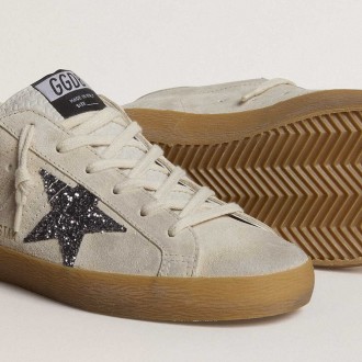 Golden Goose Super-Star Sneakers In Ice-gray Suede With Silver Glitter Star And Leather Heel Tab GWF00101.F007202.15751