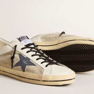 Golden Goose Super-Star Sneakers In Leather And Suede With Blue Lizard-print Leather Star GMF00103.F006040.10509