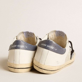 Golden Goose Super-Star Sneakers In Leather And Suede With Blue Lizard-print Leather Star GMF00103.F006040.10509