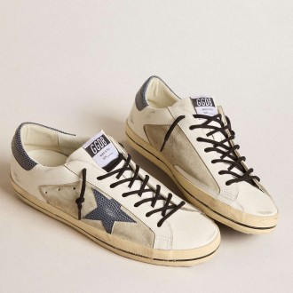 Golden Goose Super-Star Sneakers In Leather And Suede With Blue Lizard-print Leather Star GMF00103.F006040.10509