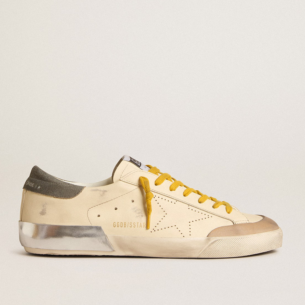 Golden Goose Super-Star Sneakers In Leather With Perforated Star And Gray Suede Heel Tab GMF00172.F006024.15606