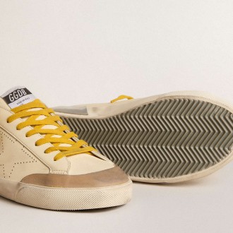 Golden Goose Super-Star Sneakers In Leather With Perforated Star And Gray Suede Heel Tab GMF00172.F006024.15606