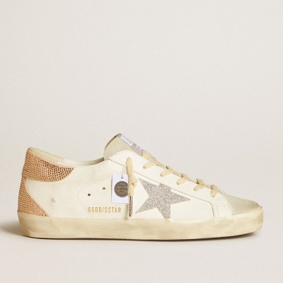 Golden Goose Super-Star Sneakers In Leather With Swarovski Crystal Star And Heel Tab GWF00102.F006519.12111