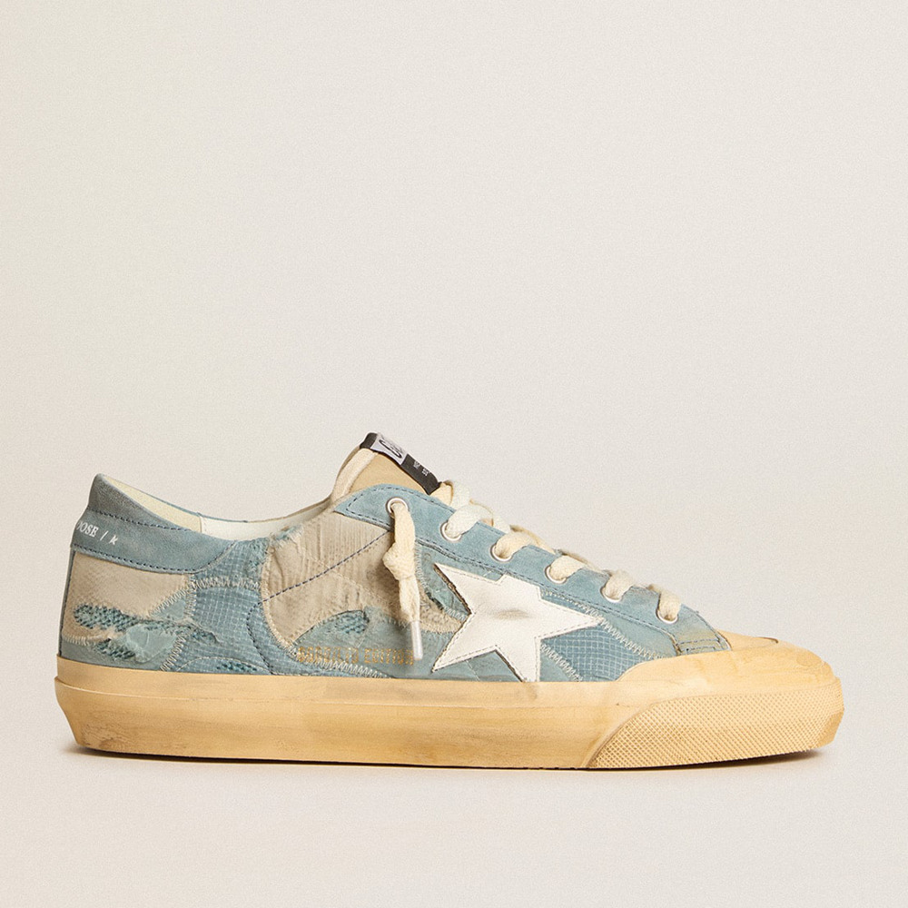 Golden Goose Super-Star Sneakers In Light Blue Mesh And Nylon With White Leather Star GMF00754.F005940.50858