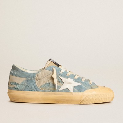 Golden Goose Super-Star Sneakers In Light Blue Mesh And Nylon With White Leather Star GMF00754.F005940.50858