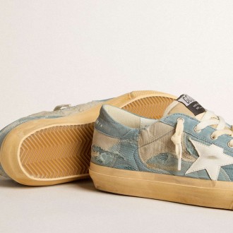 Golden Goose Super-Star Sneakers In Light Blue Mesh And Nylon With White Leather Star GMF00754.F005940.50858