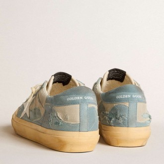 Golden Goose Super-Star Sneakers In Light Blue Mesh And Nylon With White Leather Star GMF00754.F005940.50858