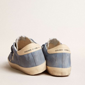 Golden Goose Super-Star Sneakers In Light Blue Suede With Beige Leather Star And Heel Tab GWF00101.F005877.50856