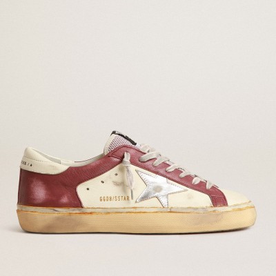 Golden Goose Super-Star Sneakers In Nappa Leather With Burgundy Inserts And Silver Star GMF00374.F004080.82147